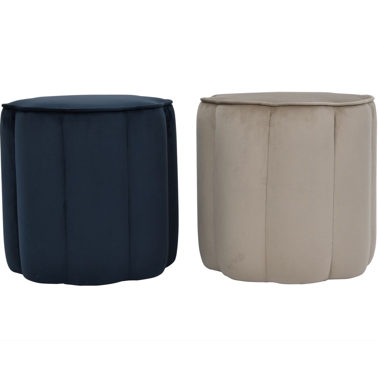 Scallop Footstool in Royal Blue/Smokey Taupe Velvet