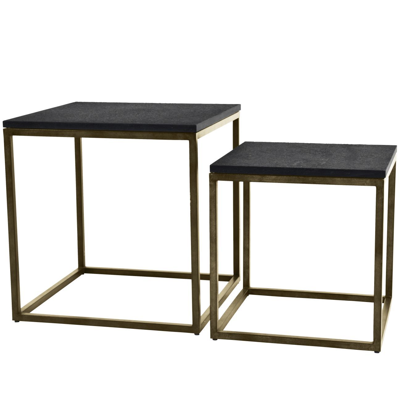 Kirkstone Iron Set of 2 Side Tables in Aged Champagne Finish with Galaxy Slate