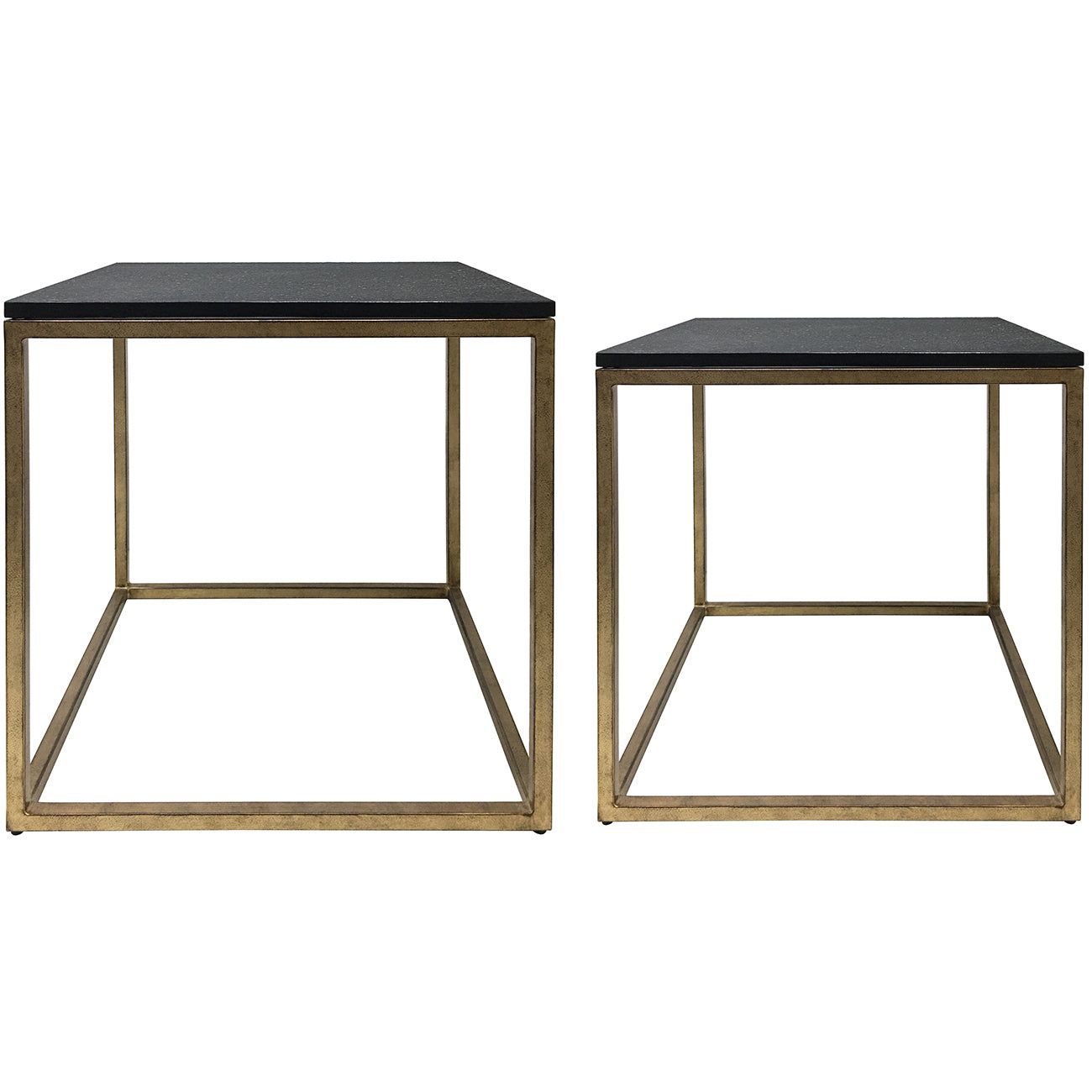 Kirkstone Iron Set of 2 Side Tables in Aged Champagne Finish with Galaxy Slate