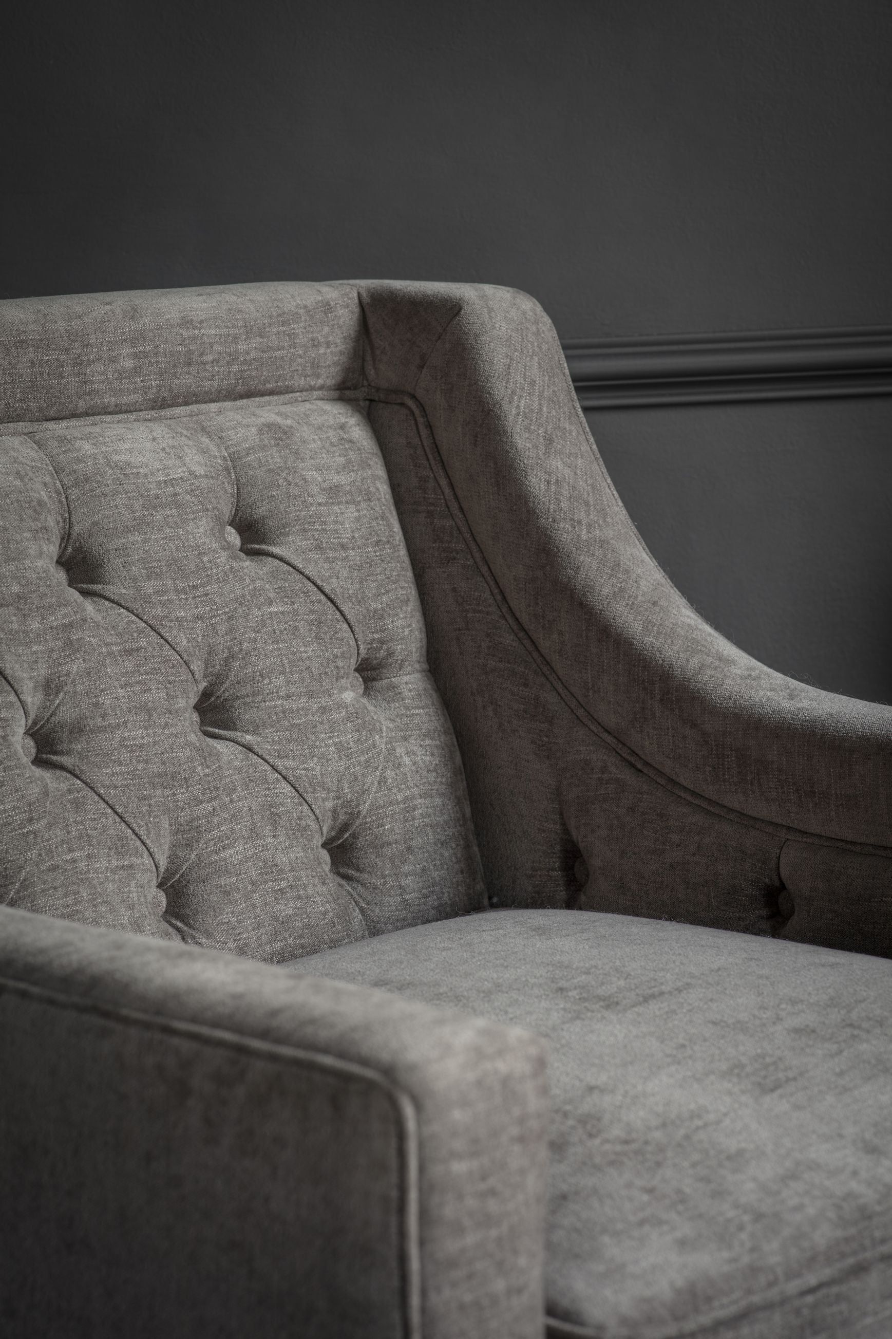 Theodore Buttoned Armchair - Warm Grey Fabric
