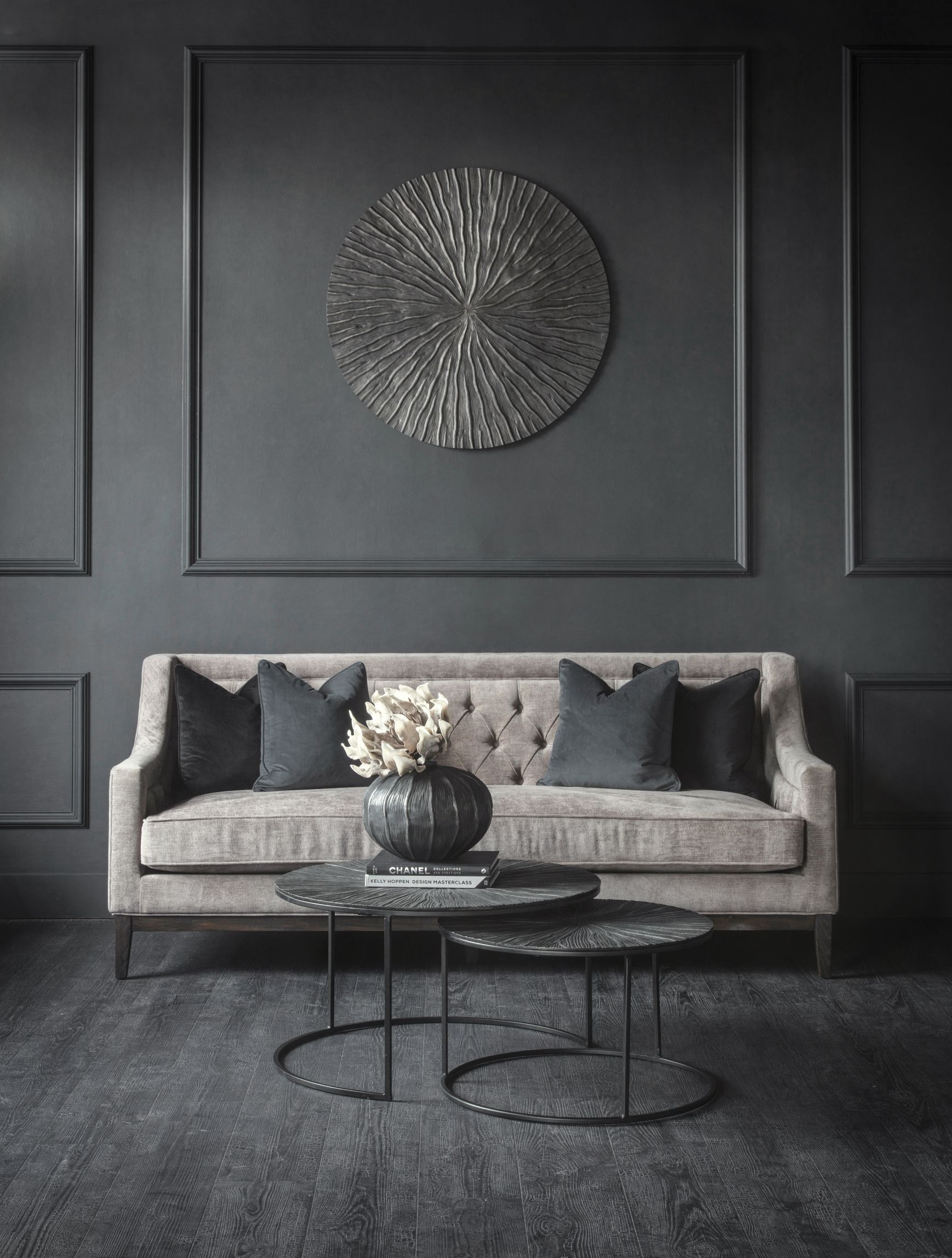 Theodore Buttoned Sofa - Warm Grey Fabric 200cm
