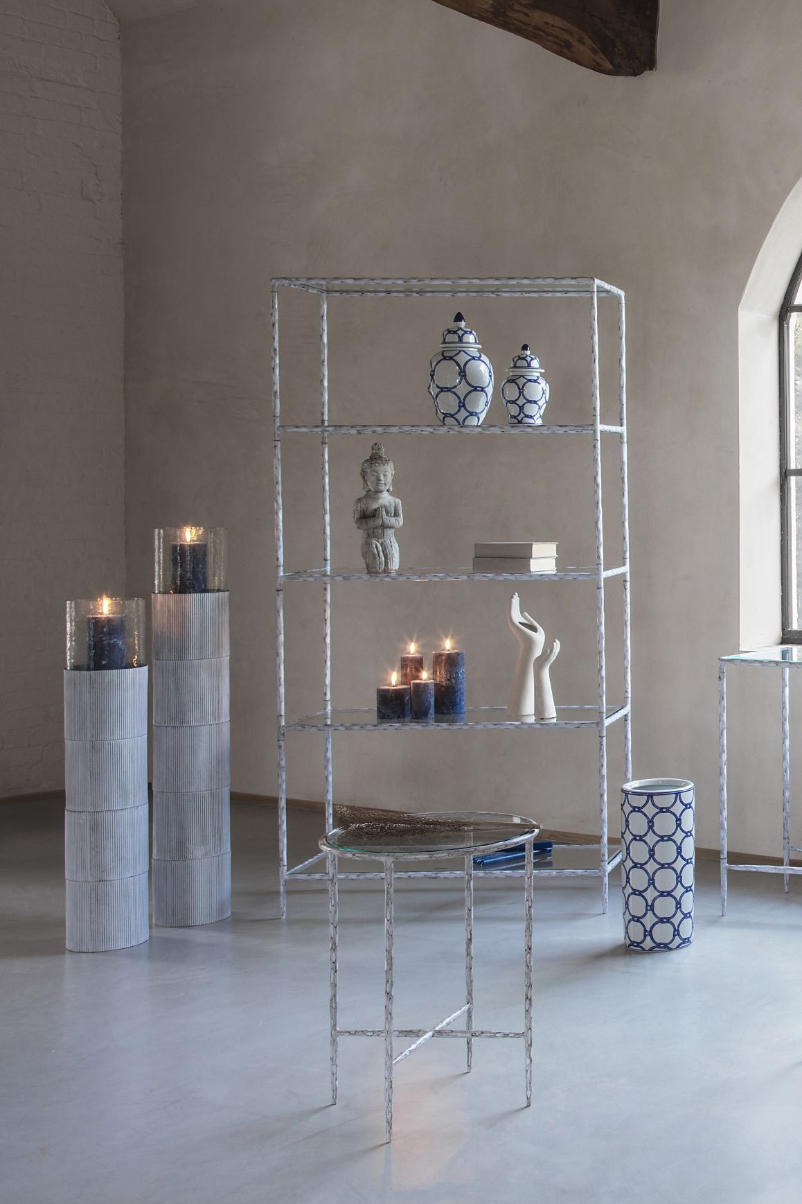 Patterdale Hand Forged Side Table - Chalk White with Glass Top