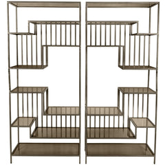 Westley Set of 2 Shelving Units in Dark Gold with Brown Tinted Glass