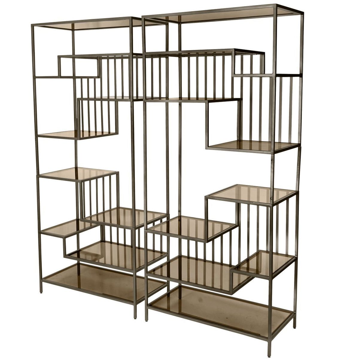 Westley Set of 2 Shelving Units in Dark Gold with Brown Tinted Glass