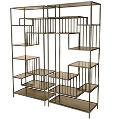 Westley Set of 2 Shelving Units in Dark Gold with Brown Tinted Glass