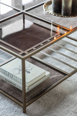 Westley Coffee Table in Dark Gold with Brown Tinted Glass