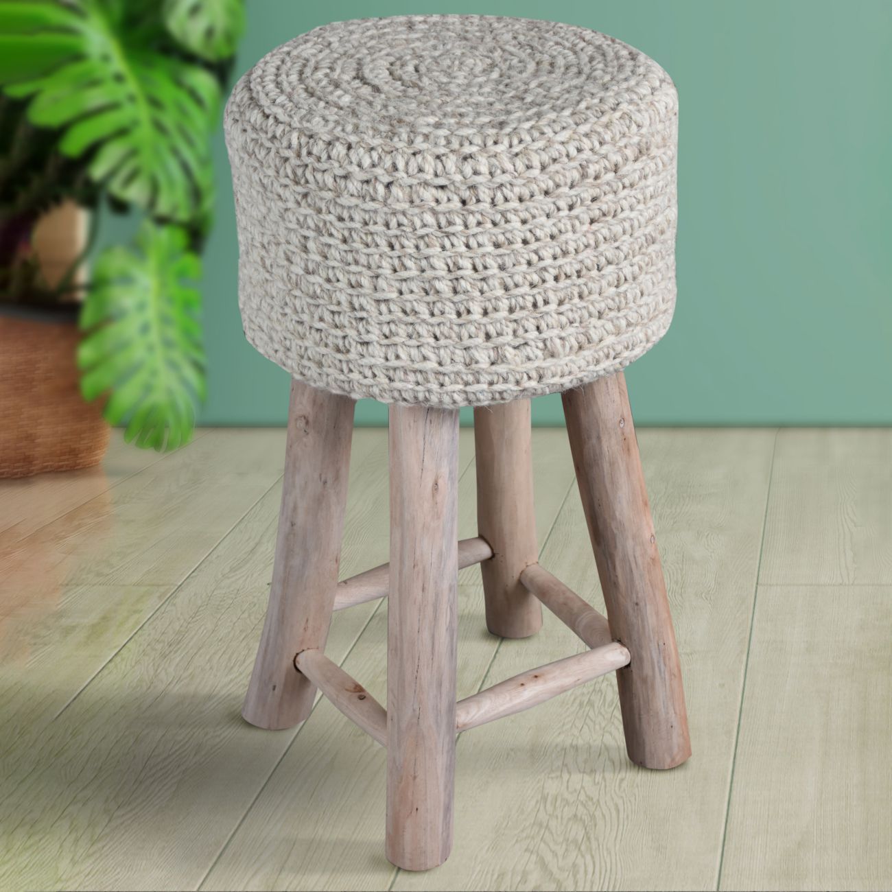 Nomad Large Knitted Bar Stool - Cream Finish