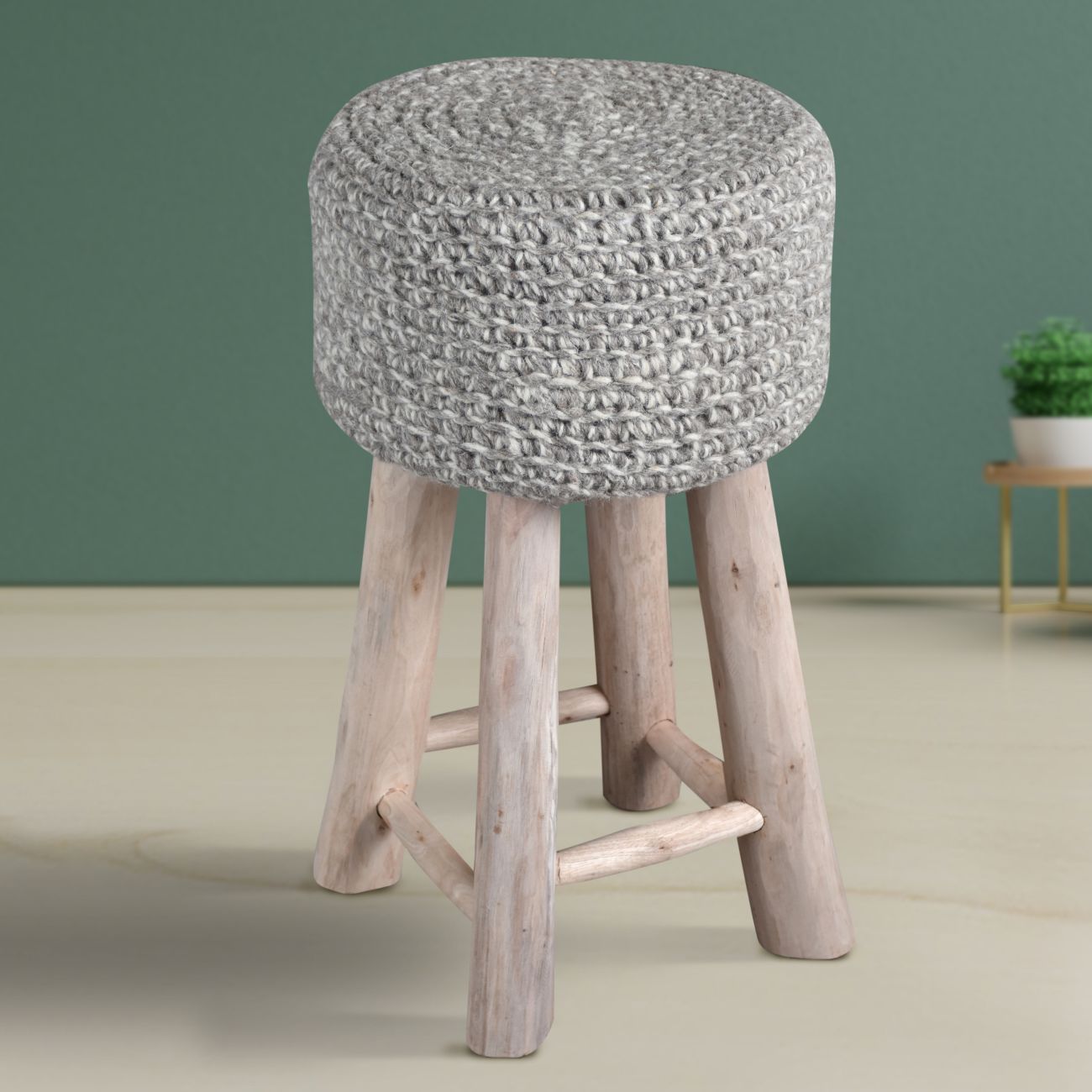 Nomad Large Knitted Bar Stool - Grey Finish