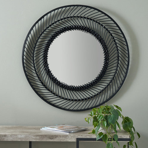 Round Bamboo Large Wall Mirror - Black Finish