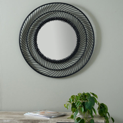 Round Bamboo Small Wall Mirror - Black Finish