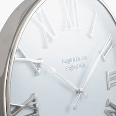 Round Wall Clock - Silver & White Metal Finish