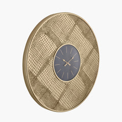 Croc Effect Wall Clock - Antique Brass Finish