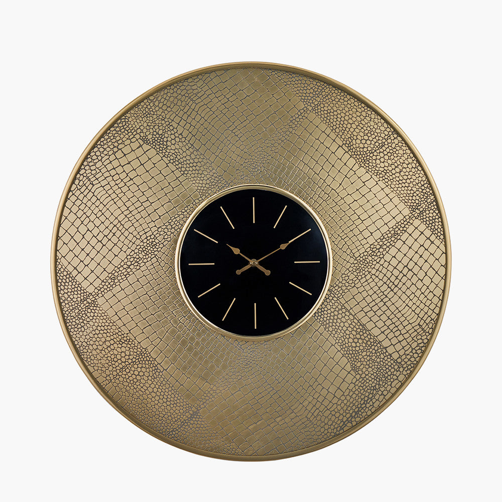 Croc Effect Wall Clock - Antique Brass Finish