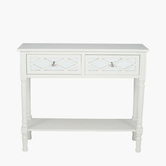 Puglia Mirrored Pine Wood Console Table K/D- Ivory Finish