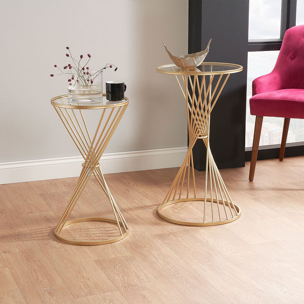 Liberty Small/Large Metal Table - Gold & Glass Finish