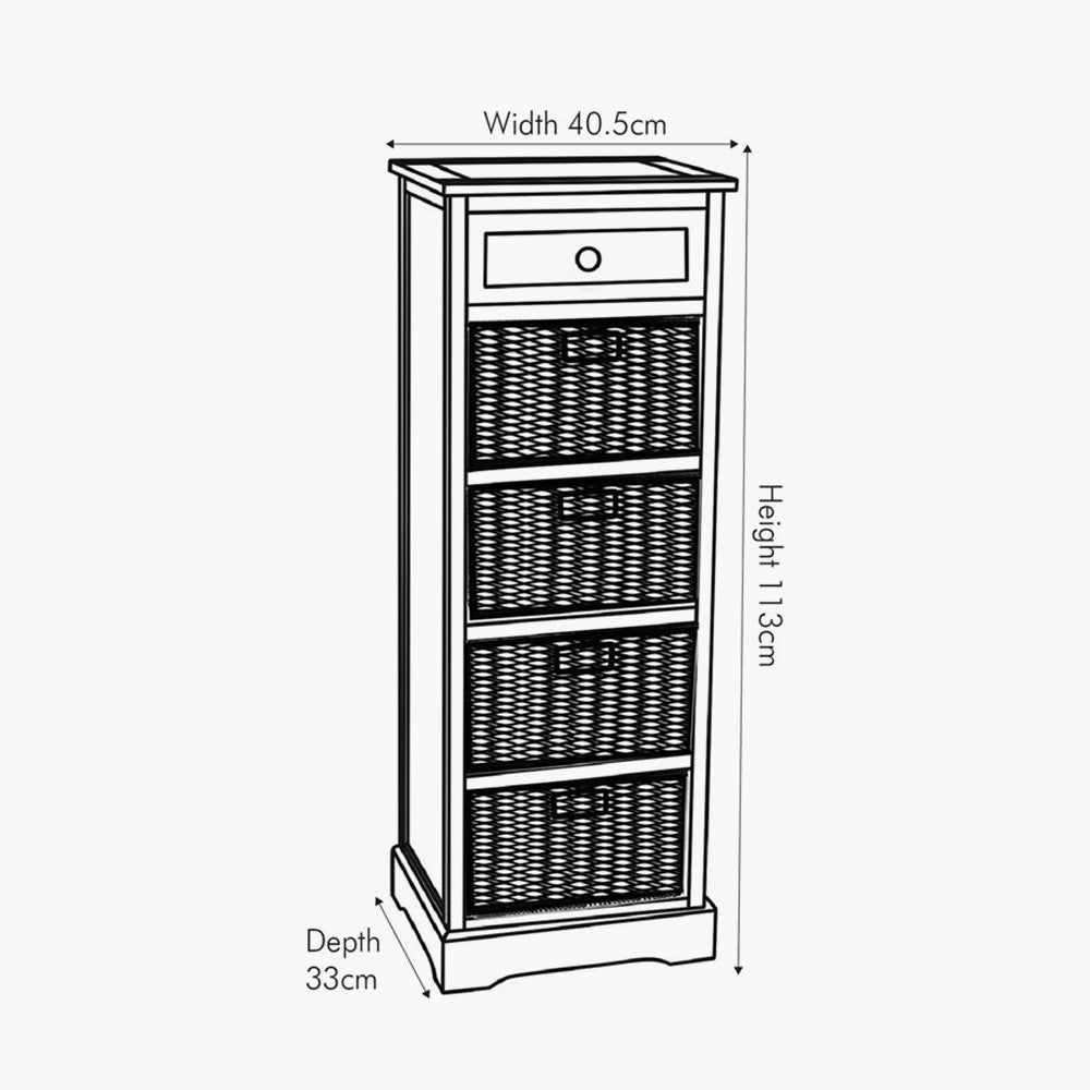 Devonshire Grey Wood 1 Drawer 4 Basket Tall Unit