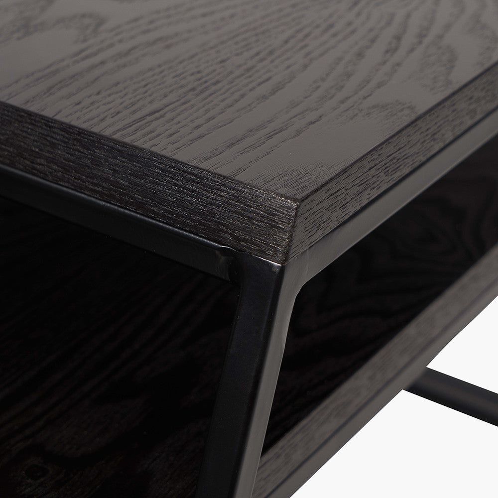 S/2 Mashiko Black Ash Veneer and Black Metal Coffee Tables