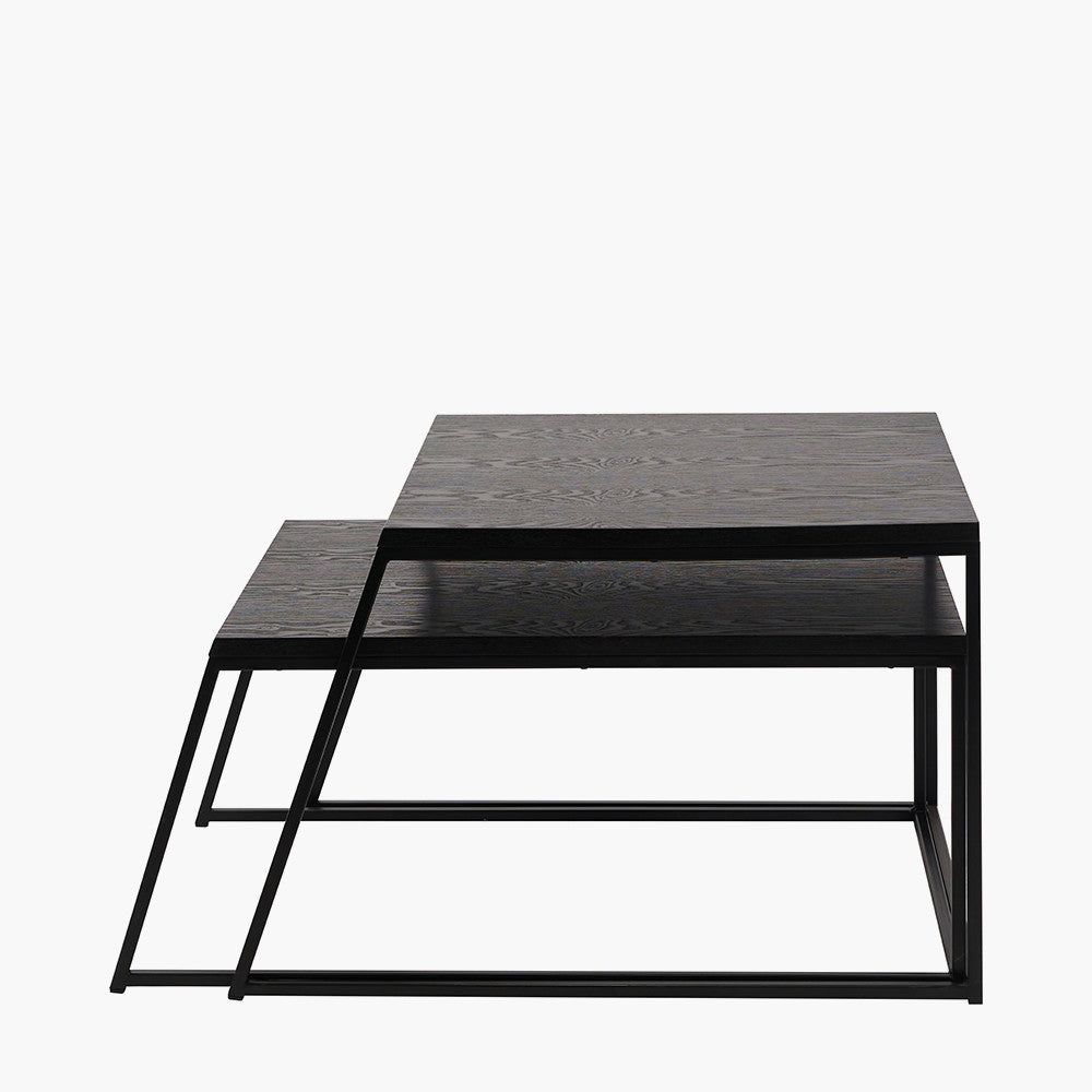 S/2 Mashiko Black Ash Veneer and Black Metal Coffee Tables