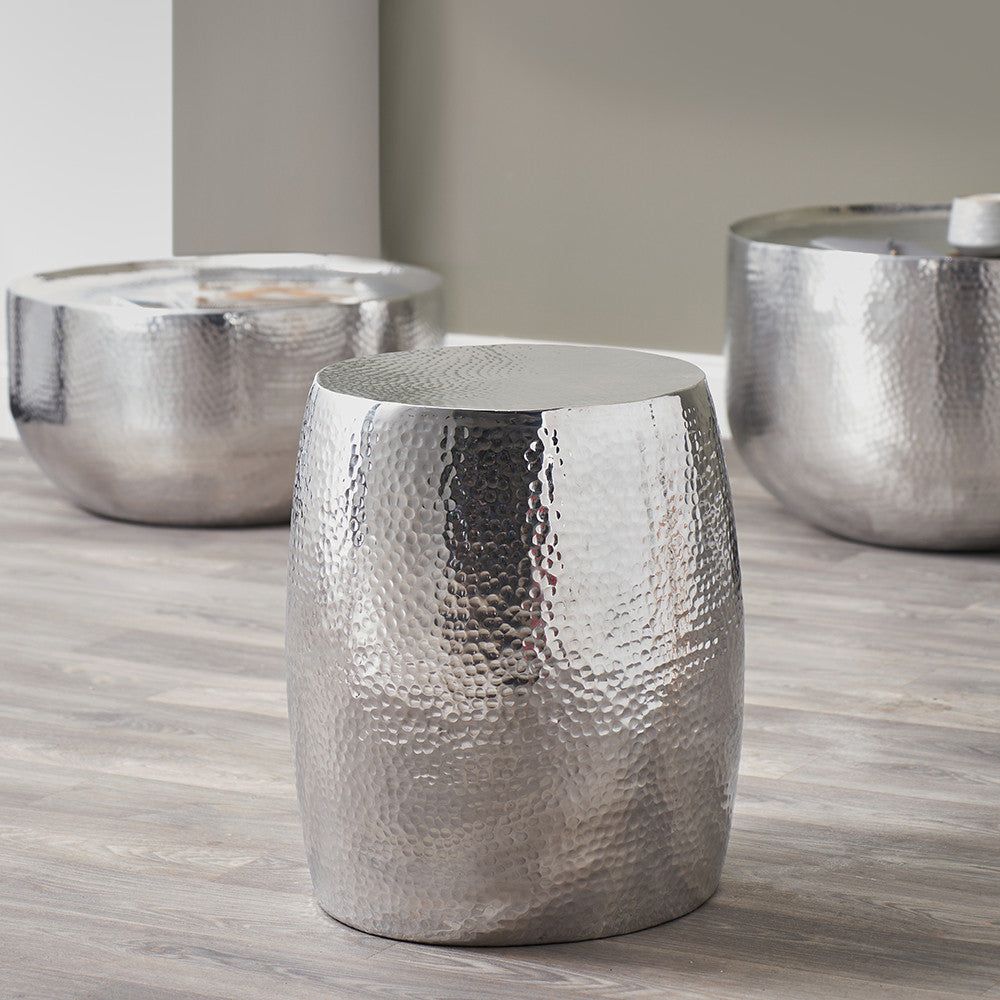Sangli Hammered Metal Stool - Antique Brass/Polished Aluminium Finish - Cusack Lighting