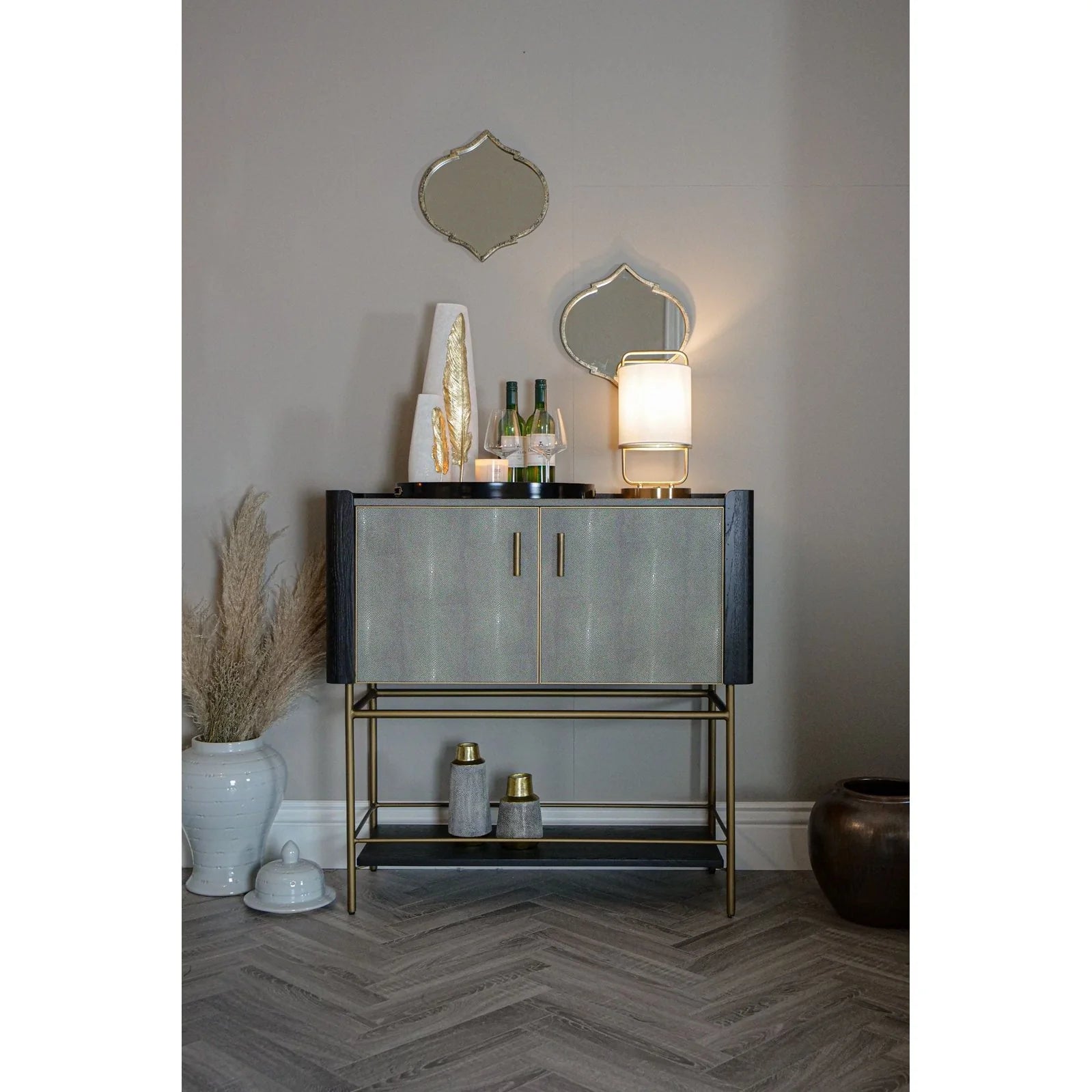 Limoges Bar Cabinet - Charcoal Black Oak Wood & Leatherette Finish