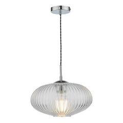 Edmond 1 Light Single Pendant Polished Chrome/Antique Brass Ribbed Glass