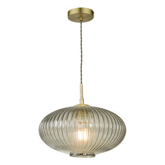 Edmond 1 Light Single Pendant Polished Chrome/Antique Brass Ribbed Glass