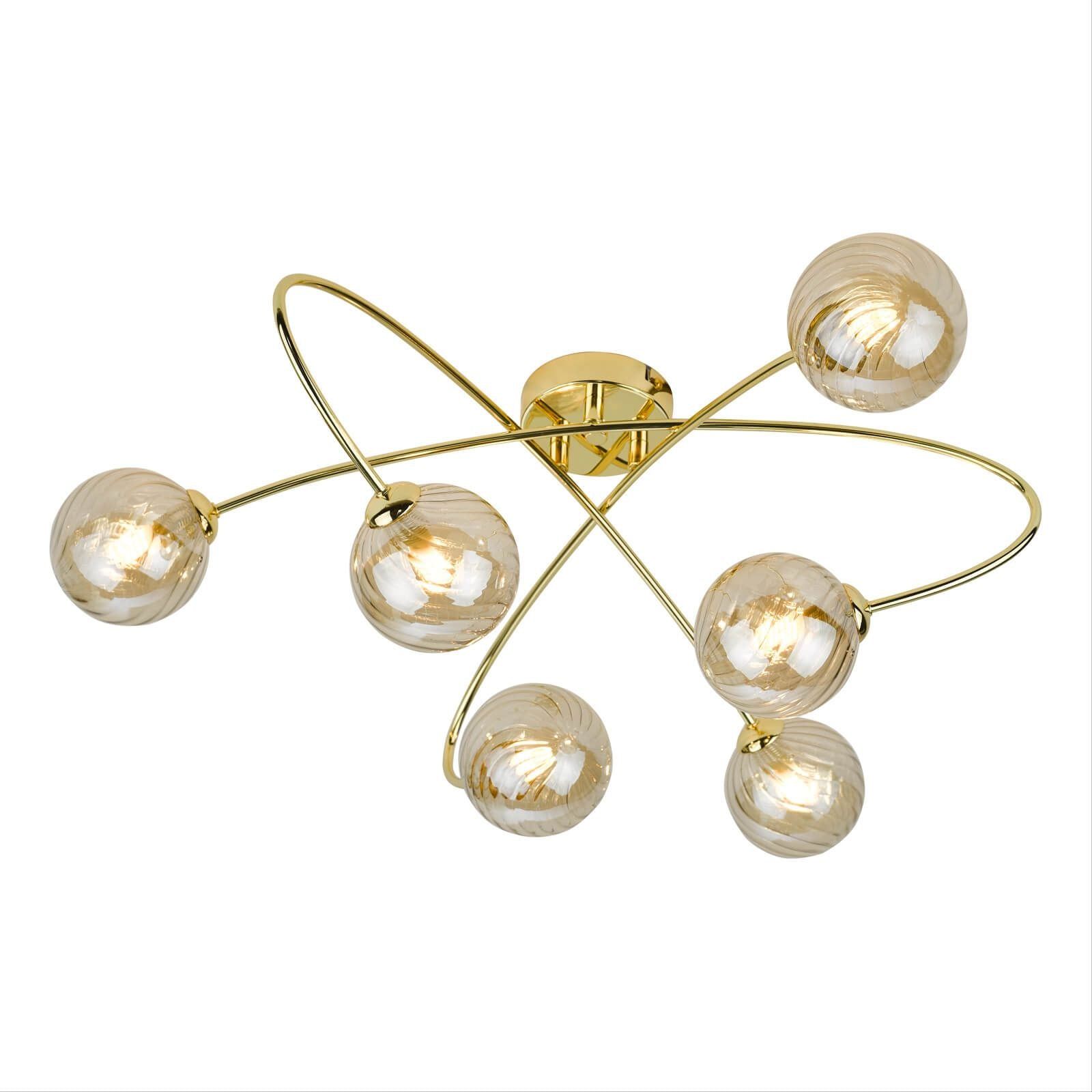 Dar Etta 6Lt Semi Flush Ceiling Light - Polished Gold & Champagne Glass Finish, IP20