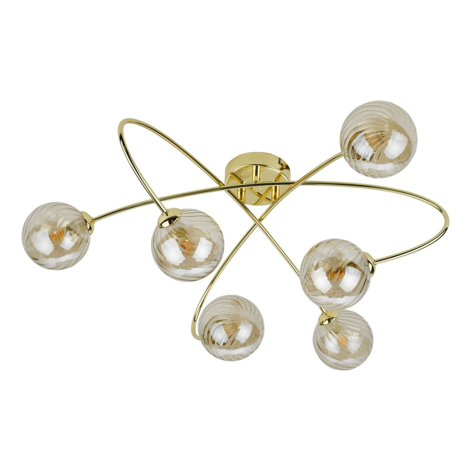 Dar Etta 6Lt Semi Flush Ceiling Light - Polished Gold & Champagne Glass Finish, IP20