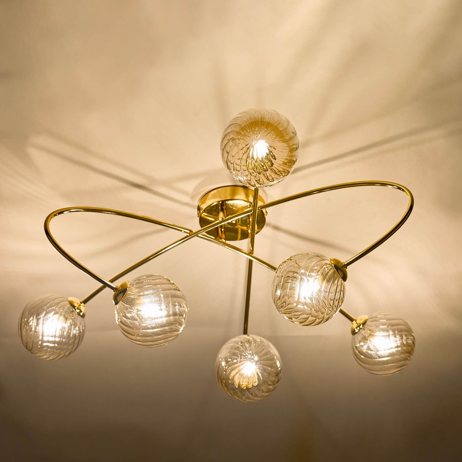 Dar Etta 6Lt Semi Flush Ceiling Light - Polished Gold & Champagne Glass Finish, IP20