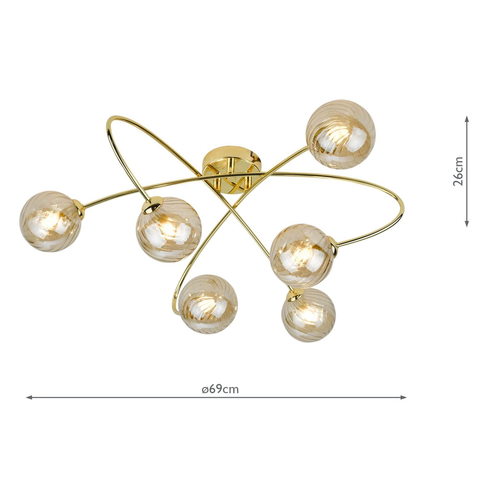 Dar Etta 6Lt Semi Flush Ceiling Light - Polished Gold & Champagne Glass Finish, IP20