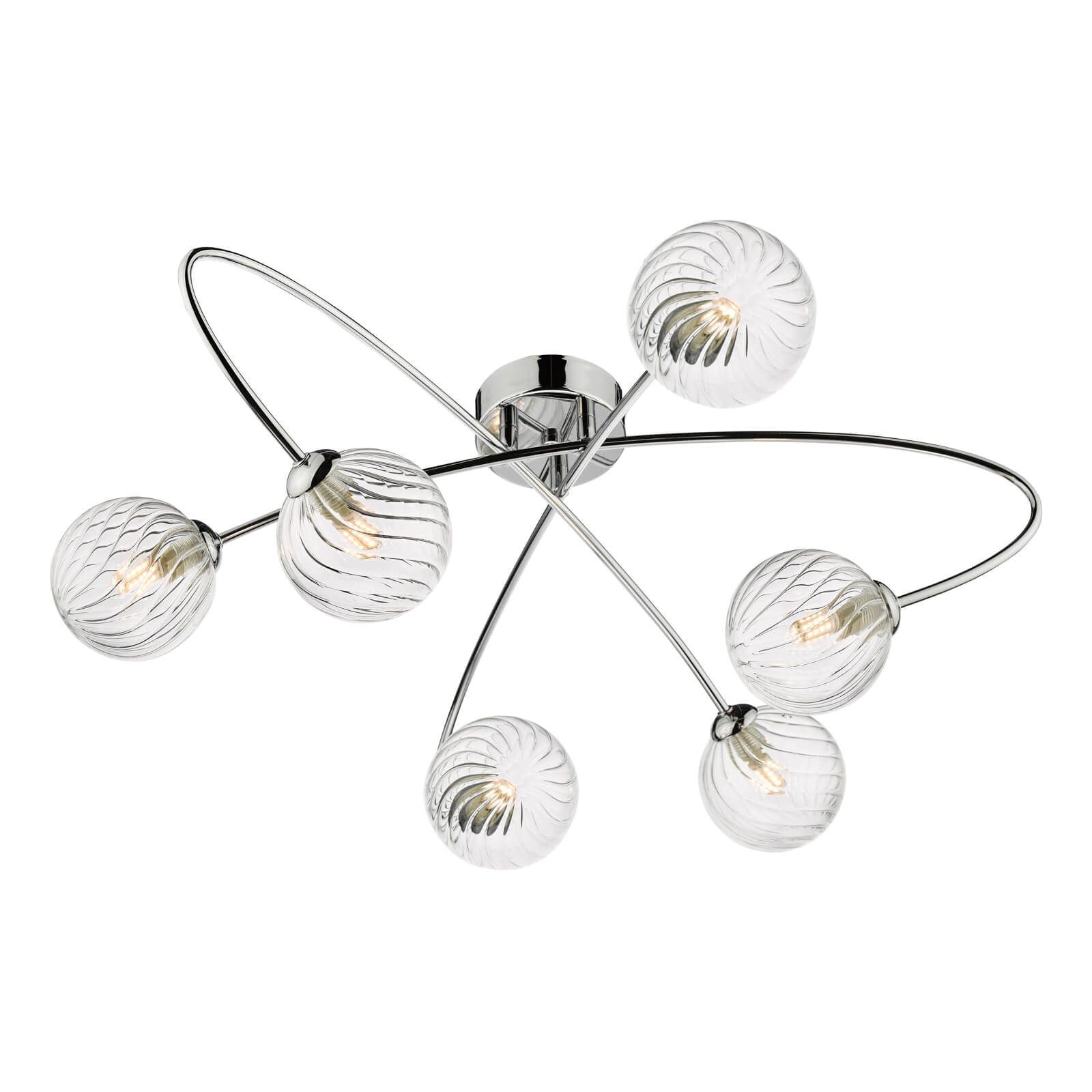Dar Etta 6Lt Semi Flush Ceiling Light - Polished Chrome & Clear Glass Finish, IP20