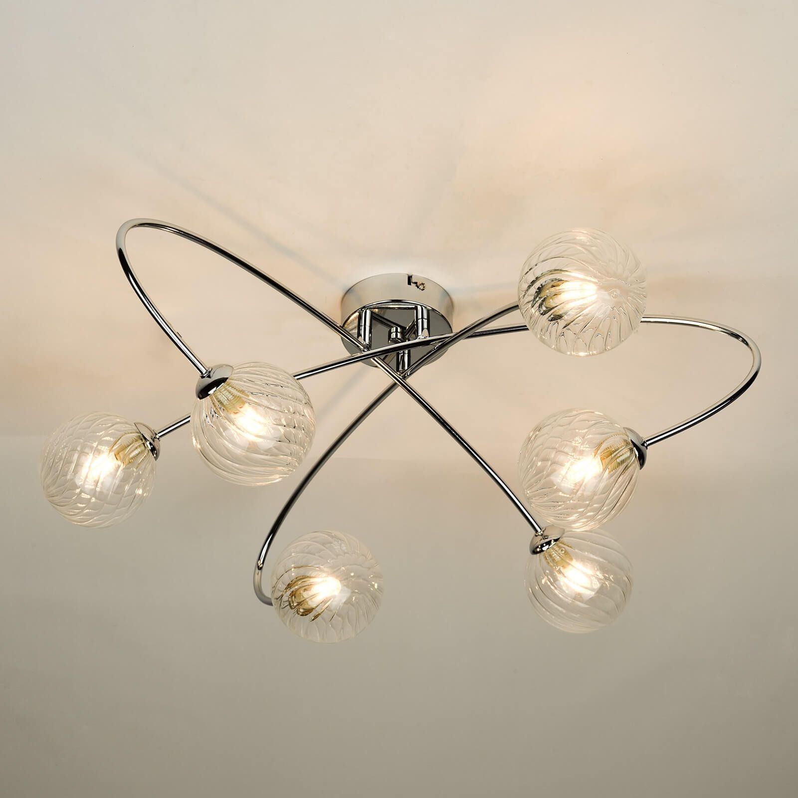 Dar Etta 6Lt Semi Flush Ceiling Light - Polished Chrome & Clear Glass Finish, IP20