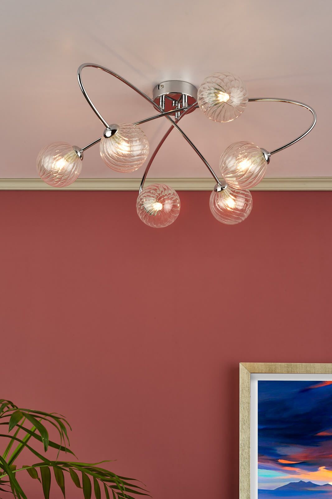 Dar Etta 6Lt Semi Flush Ceiling Light - Polished Chrome & Clear Glass Finish, IP20