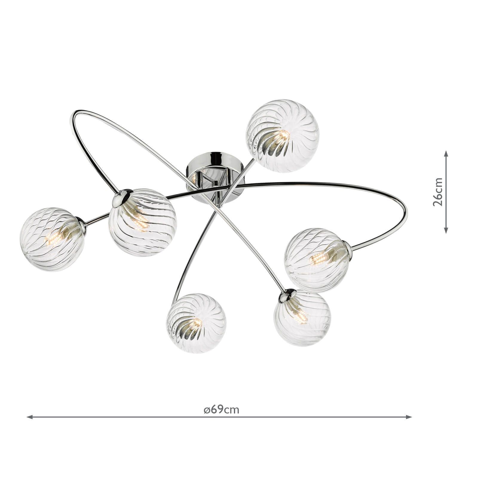 Dar Etta 6Lt Semi Flush Ceiling Light - Polished Chrome & Clear Glass Finish, IP20