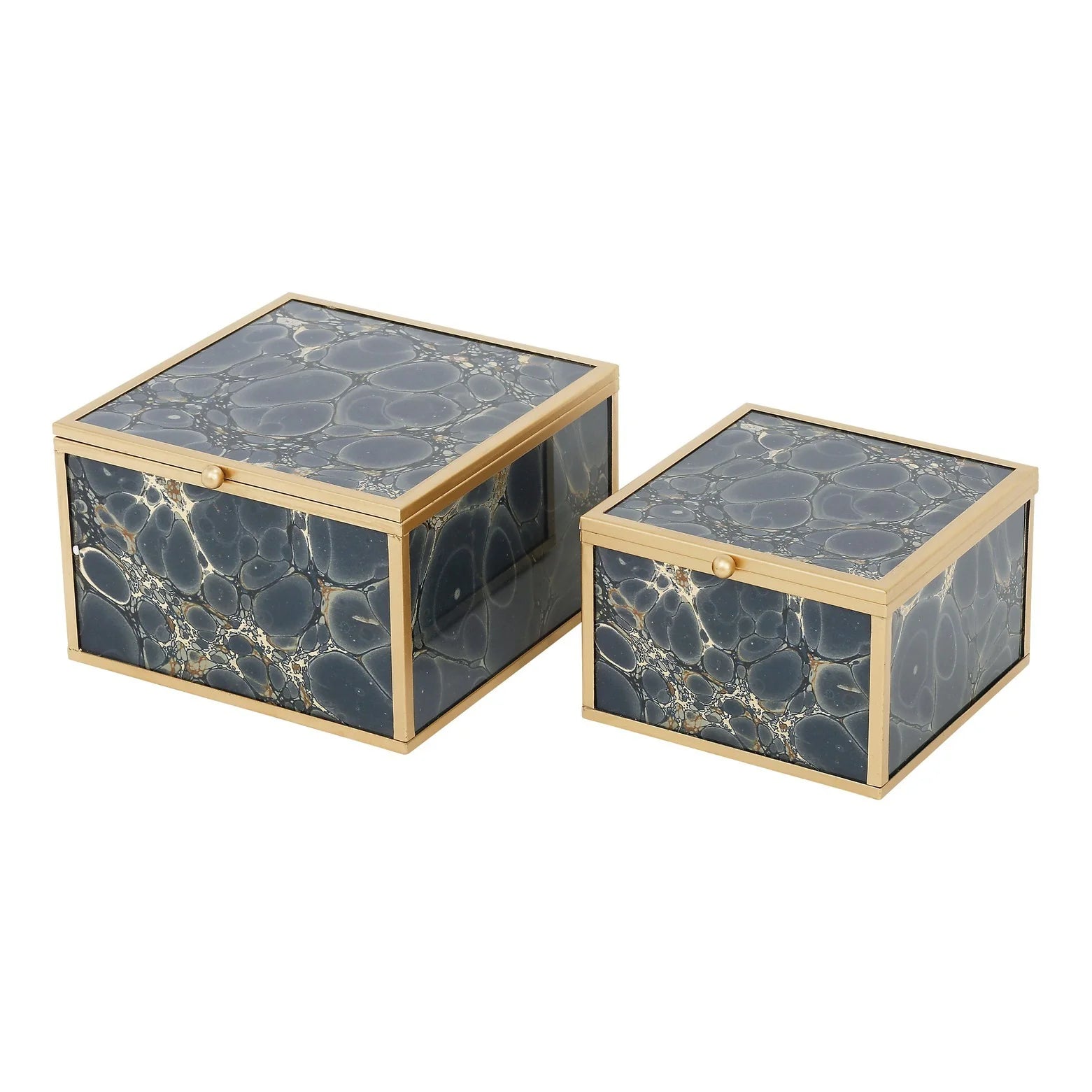 Accessory Box Set of 2 - Blue & Gold Finish