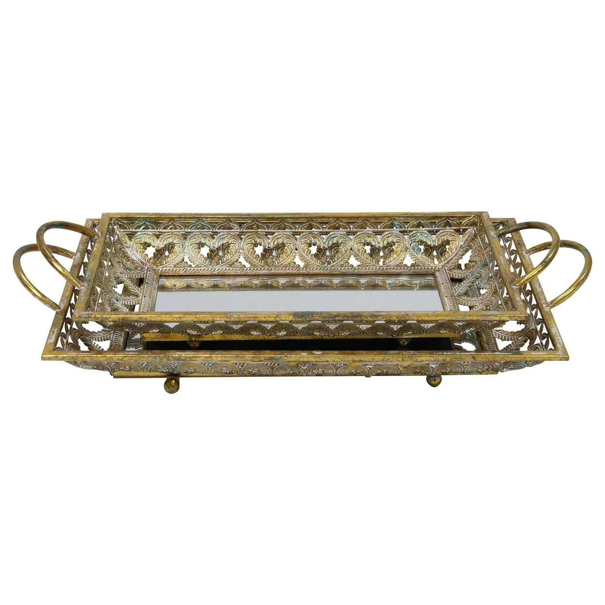 Claro Trays (Set of 2) - Antique Gold Finish