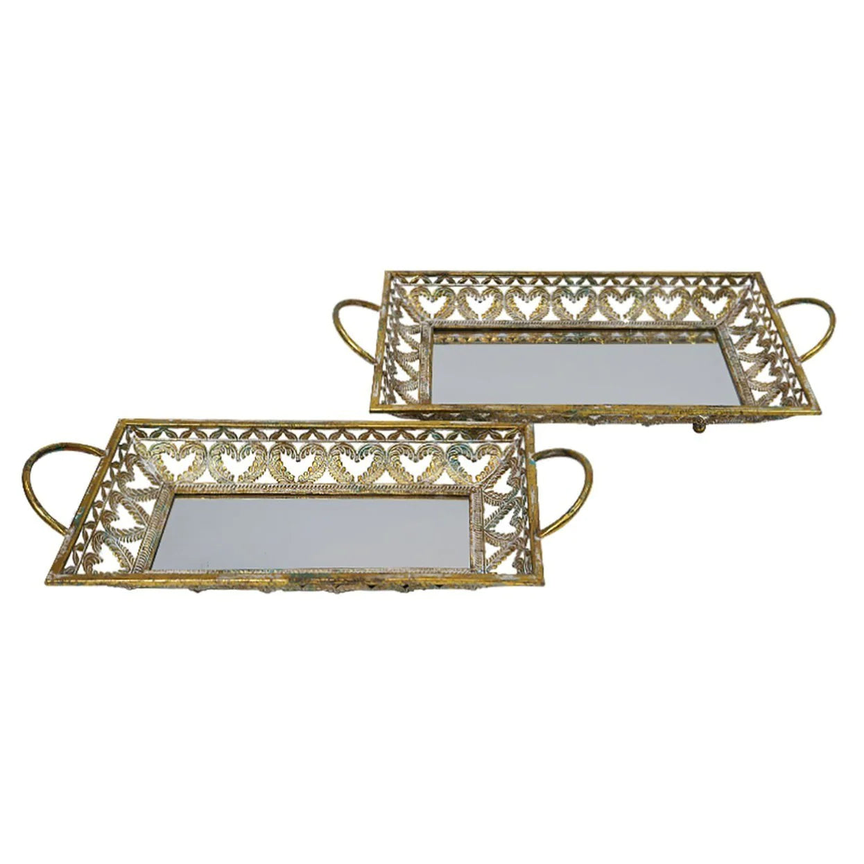 Claro Trays (Set of 2) - Antique Gold Finish