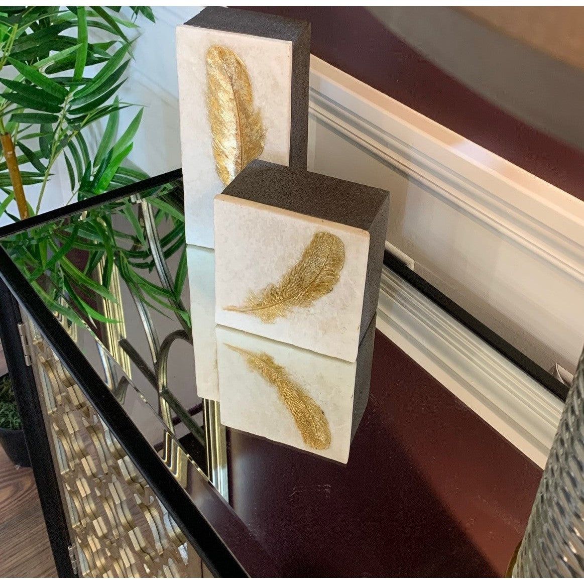 Feather Box Small - Gold & White Finish