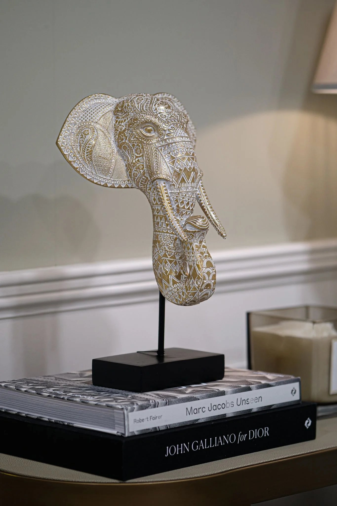 Elephant Small/Large Head - Gold & White Finish