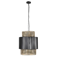 Astra Black and Rattan Effect Metal Pendant Light