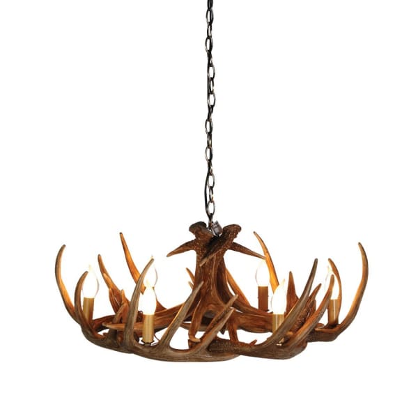 Forest Antler 6Lt Chandelier - Wood Finish