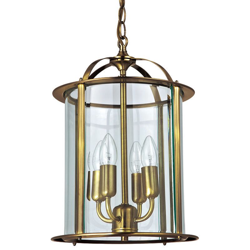 Julian 1Lt/4Lt Round Glass Lantern - Antique Brass / Satin Nickel