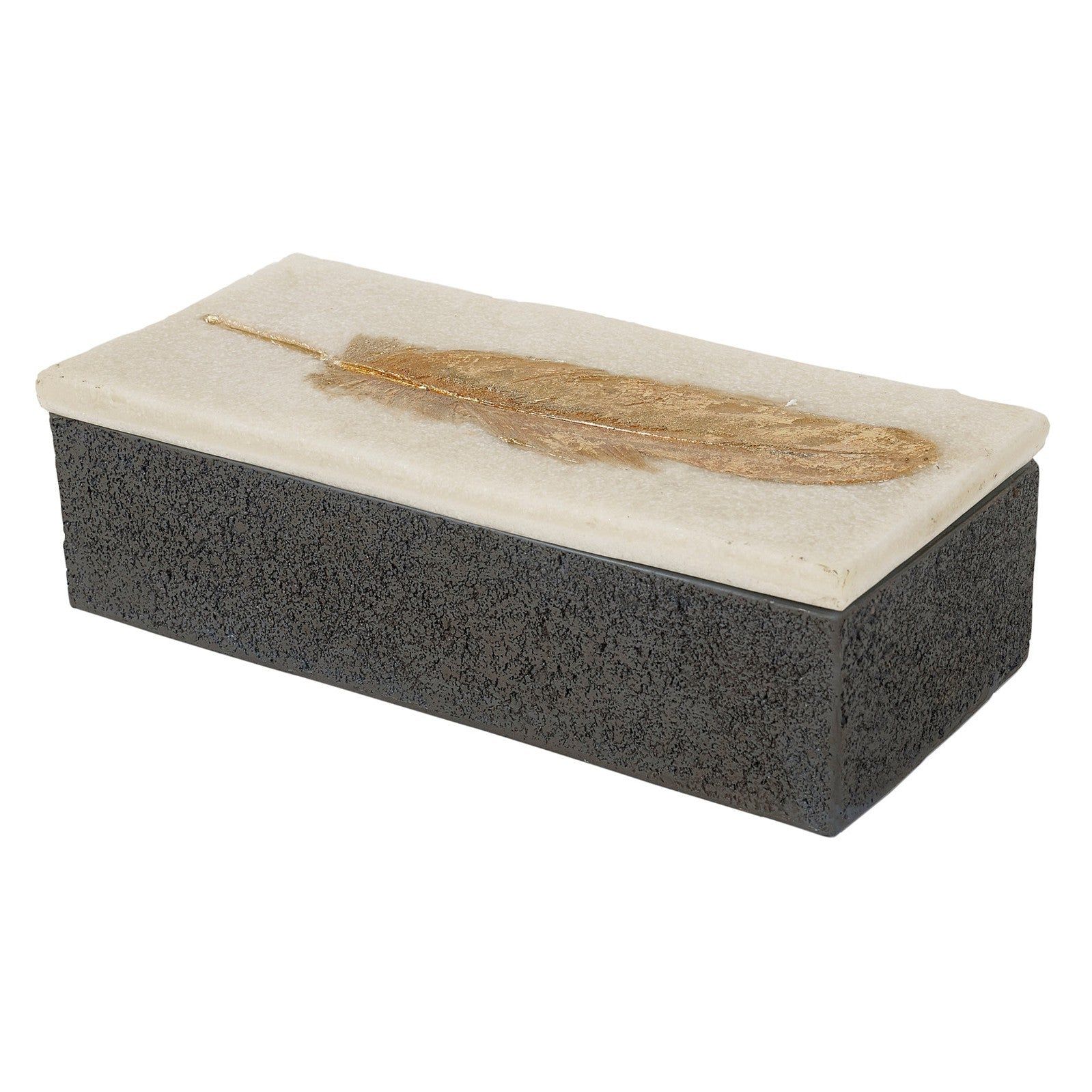 Feather Box Large - Gold & White Finish