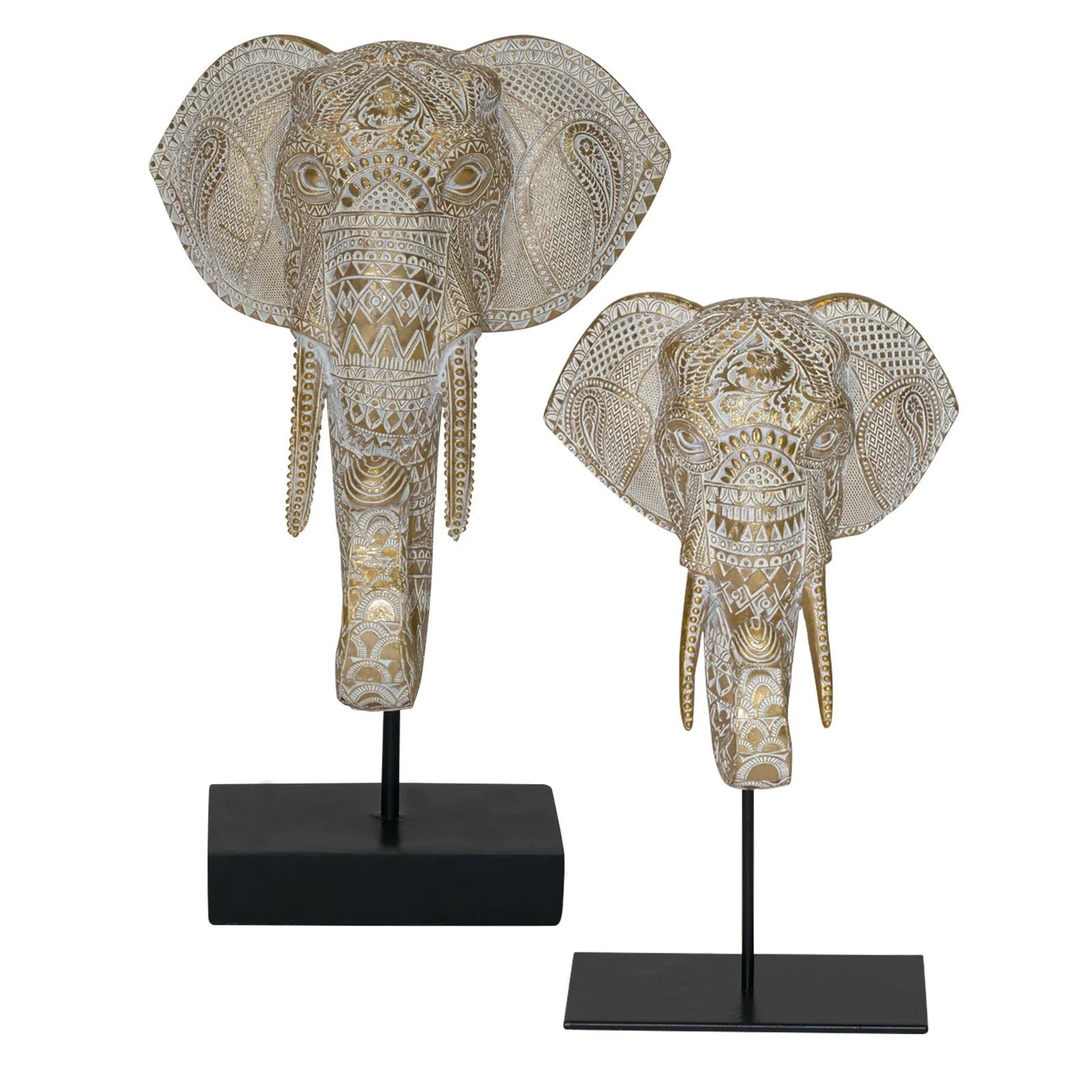 Elephant Small/Large Head - Gold & White Finish