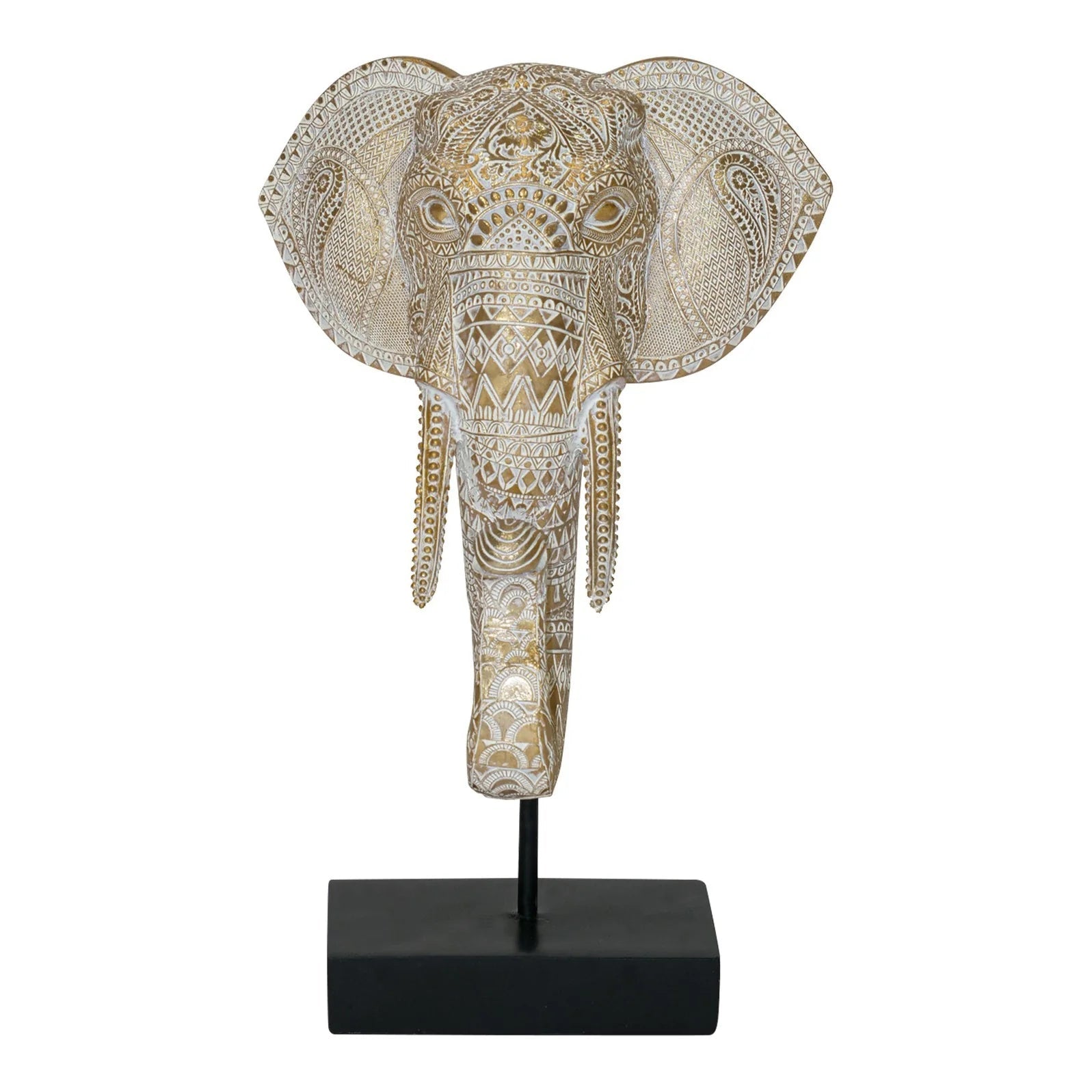 Elephant Large Head - Gold & White Finish