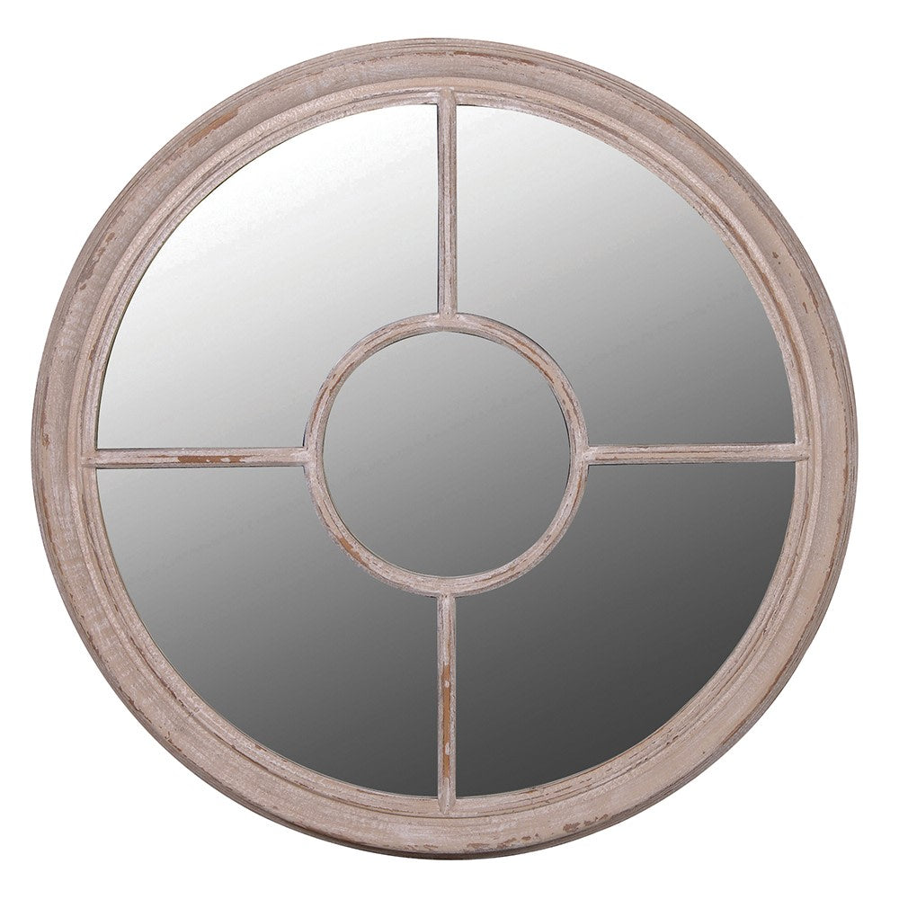 Round Beige Distressed Mirror