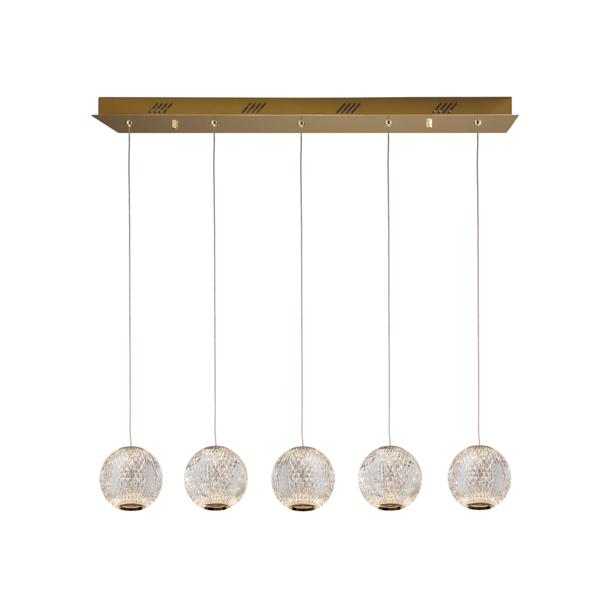 Austral 5 LED Lights Island Ceiling Light - Gold & Clear Finish IP20 - Cusack Lighting