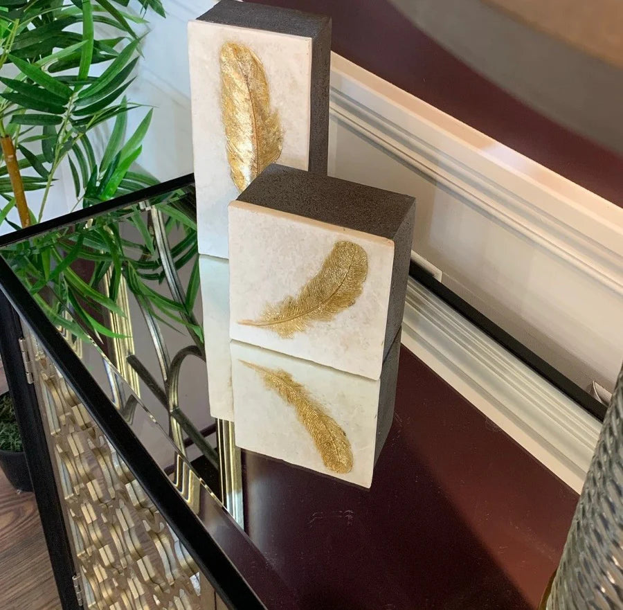 Feather Box Large - Gold & White Finish
