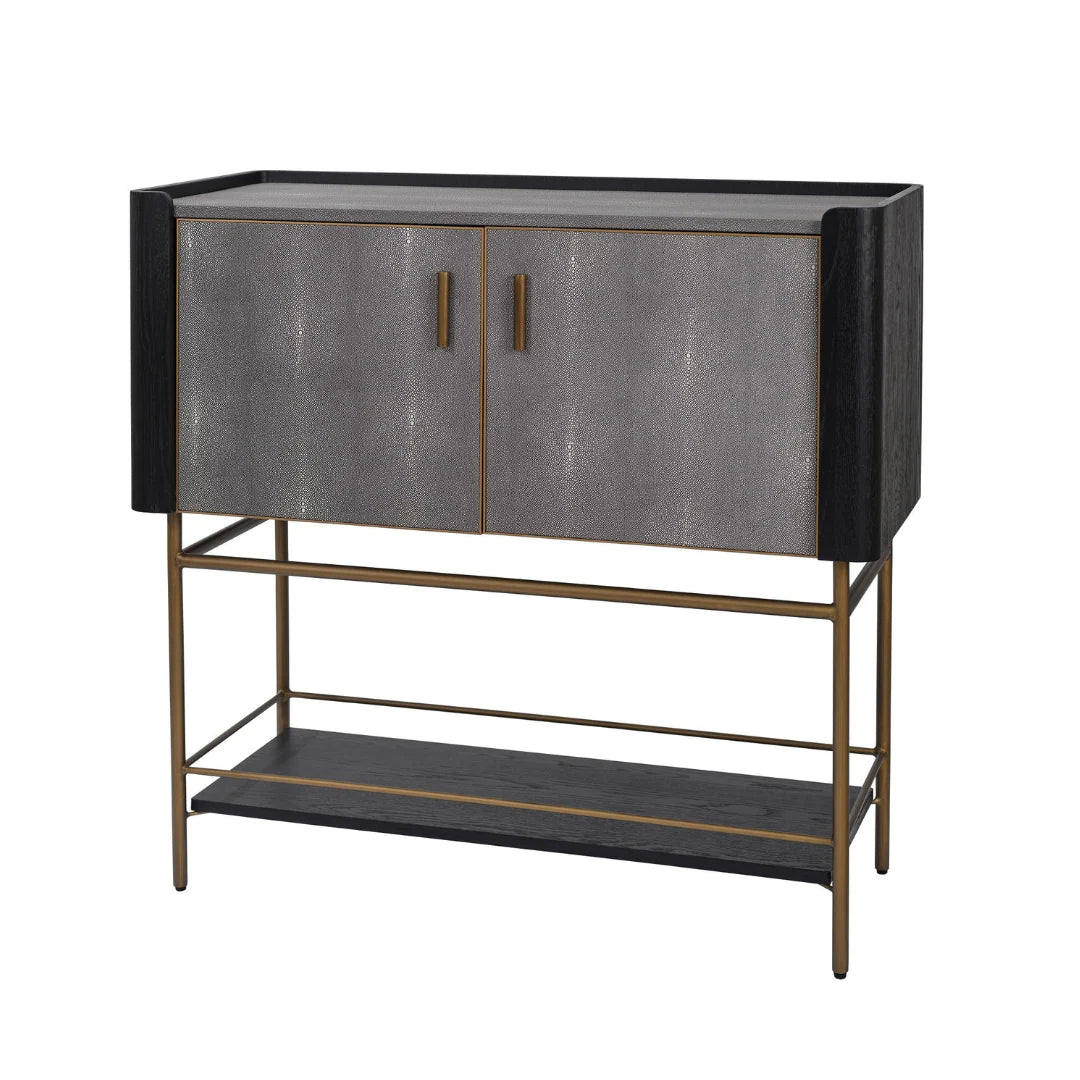 Limoges Bar Cabinet - Charcoal Black Oak Wood & Leatherette Finish