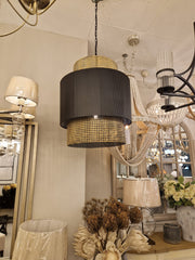 Astra Black and Rattan Effect Metal Pendant Light